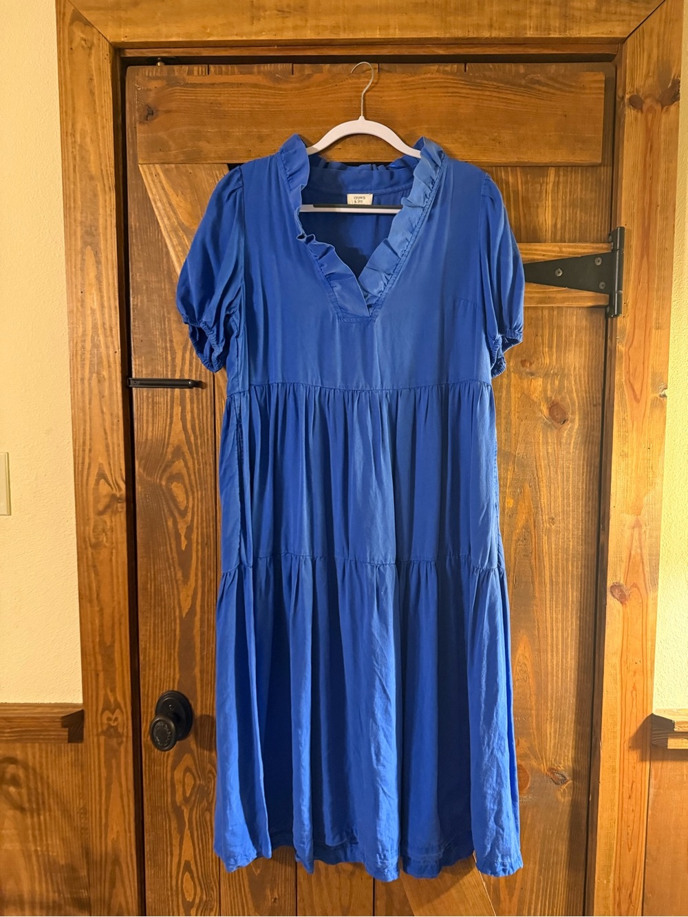 crown & ivy Royal Blue Ruffle V-Neck Tiered Midi Dress